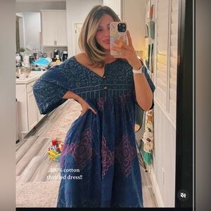 Vintage Sante Classics Midi Dress Sz L Indian Floral MuuMuu Pockets Cotton 90s